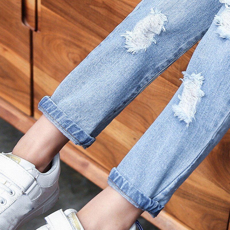 Jeans til piger forår efterår børn ripped jeans børnetøj 2-12y baby drenge piger denimbukser
