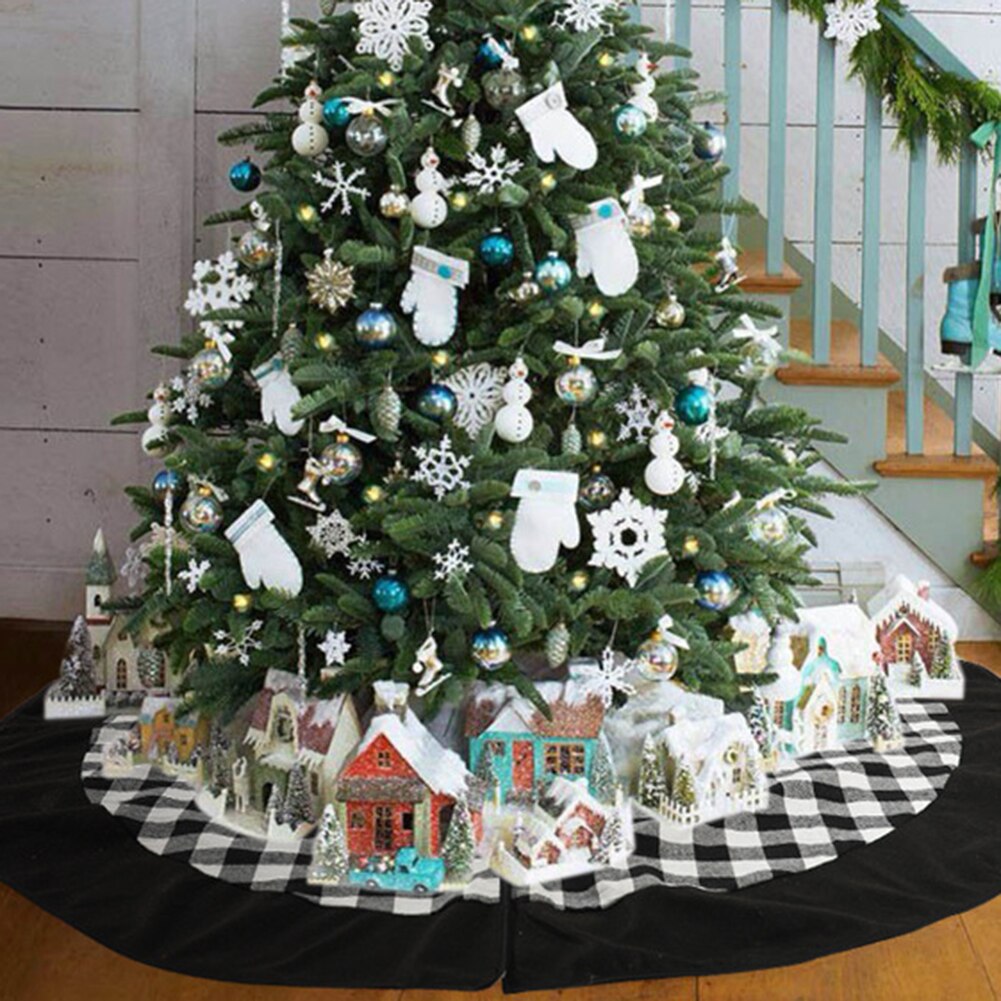 120Cm Ronde Kerstboom Rok Dikke Zwart Wit Plaid Patroon Kerstboom Rokken Floor Mat Tapijt Kerstversiering