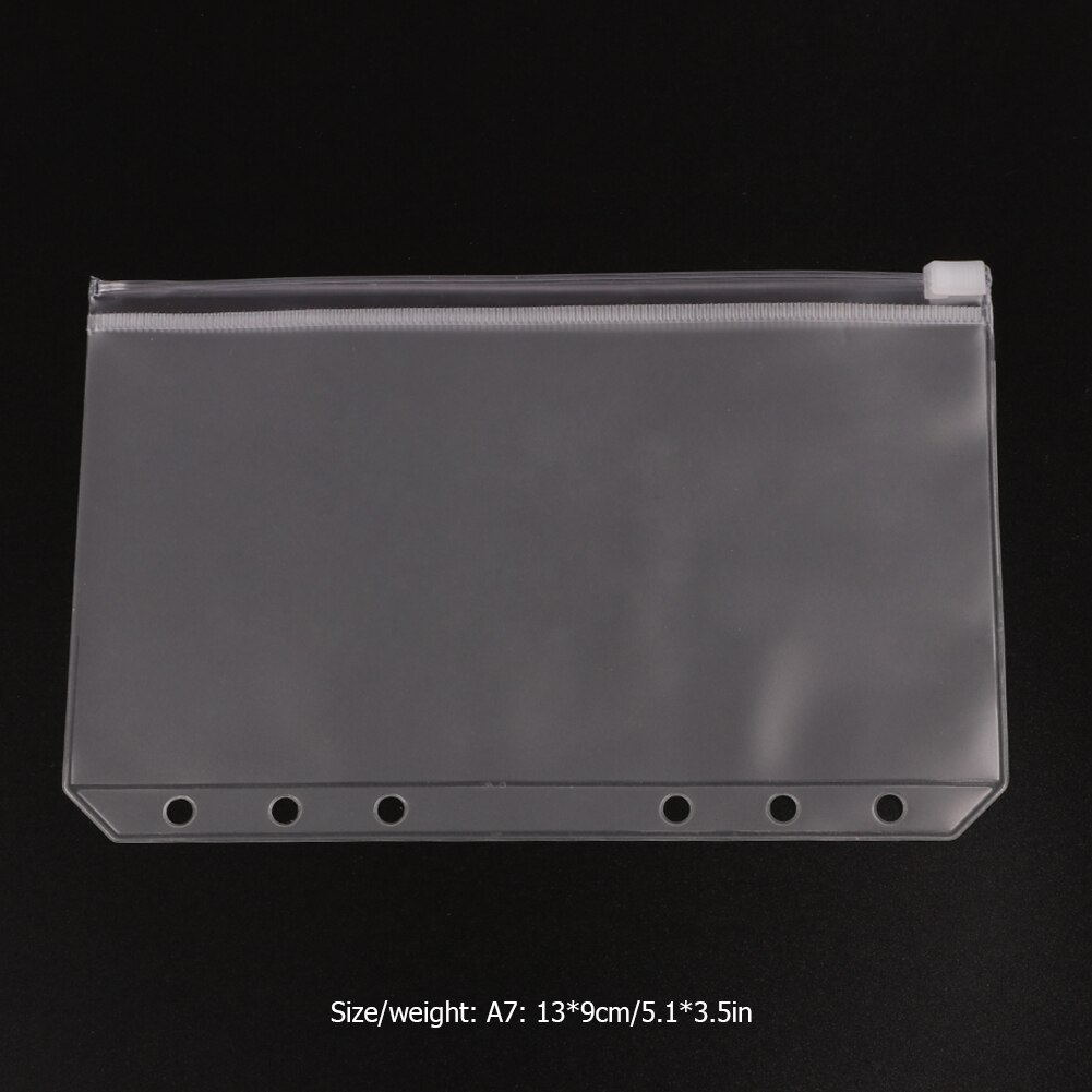 PVC Transparent A5 A6 A7 Storage Bag Loose Leaf Pouch with Self-Styled Zipper Filing Binder Document For Ring Notebook Binder: A7
