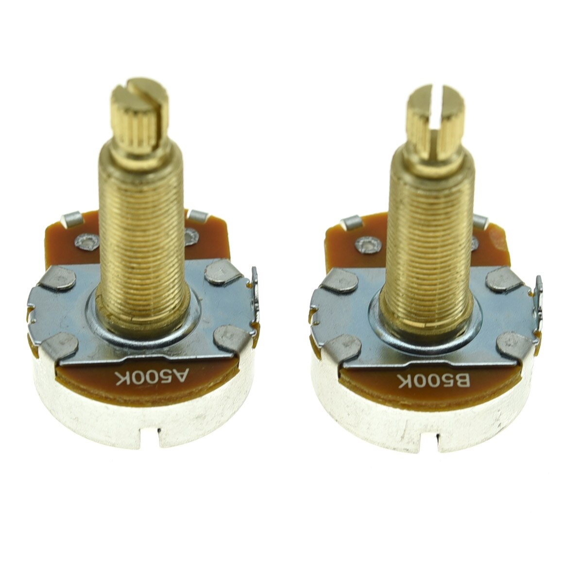 2-Pack Full Size Alpha Guitar Bass Pots Potentiometer with 29.5mm Brass Long Shaft Guitar Linear Pot B500K