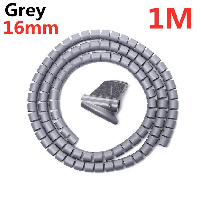2/1m weiche, flexibel spiralkabelorganisatoren, aufbewahrungsrohre, kabelschutz, kabelaufwickler, schreibtisch-kabelclips, zubehör: 16 mm x 1m grau