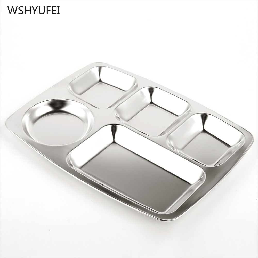 Direct selling stainless steel fast food grid plate rectangular plate home multi-plate plate canteen tableware