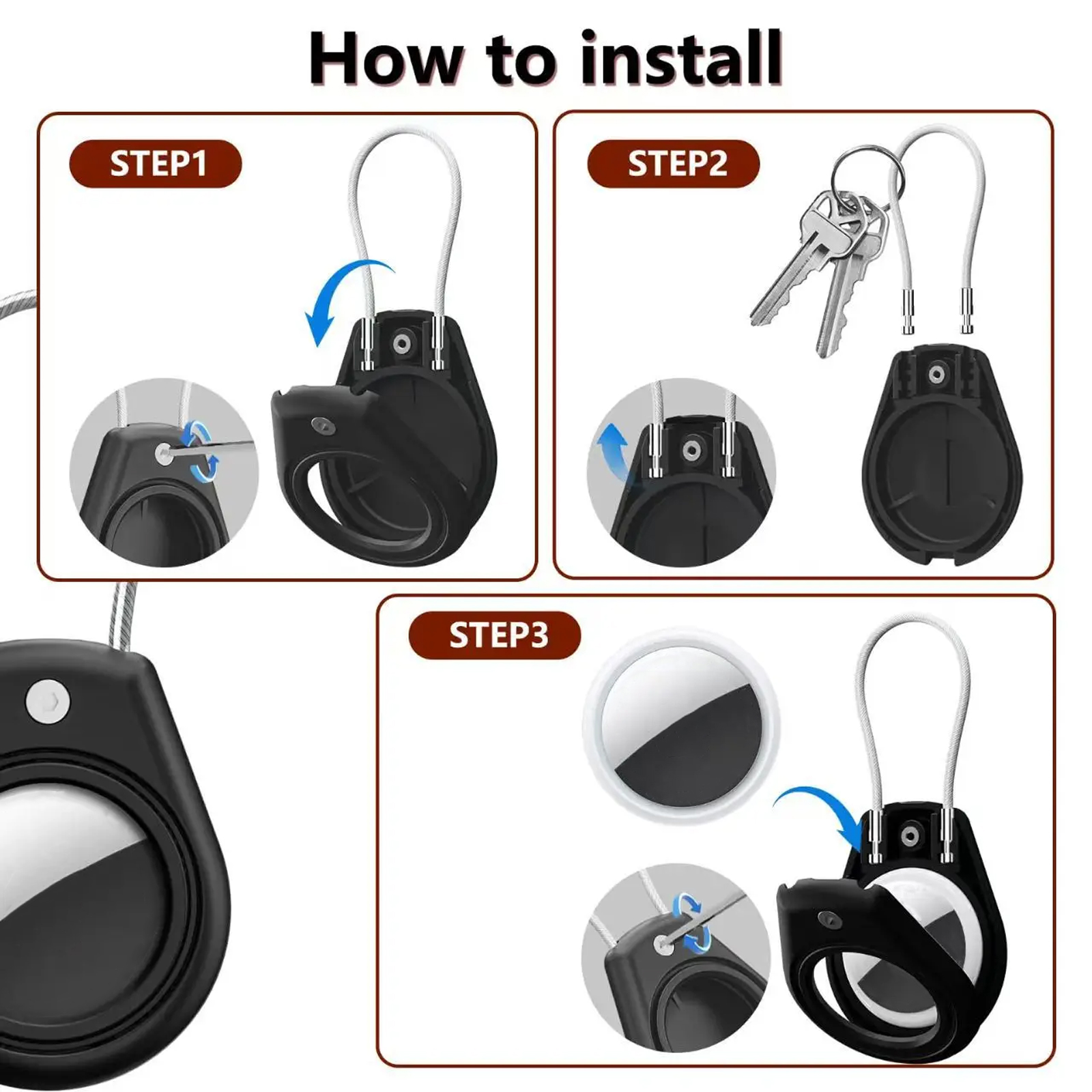 Waterproof Holder for AirTag with Wire Cable Lock Anti-Lost Protective Case Key Ring for Keys Backpack Luggage Pet Tracking​