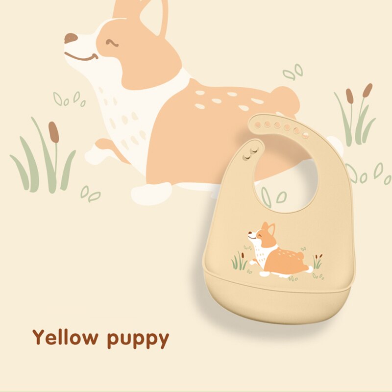 2 stücke Baby Lätzchen Wasserdichte Silikon Baby der lebensmittel tasche Stereo wasserdicht Super weiche lebensmittel tasche freundlicher speichel tasche waschen-freies: Gelb Hund