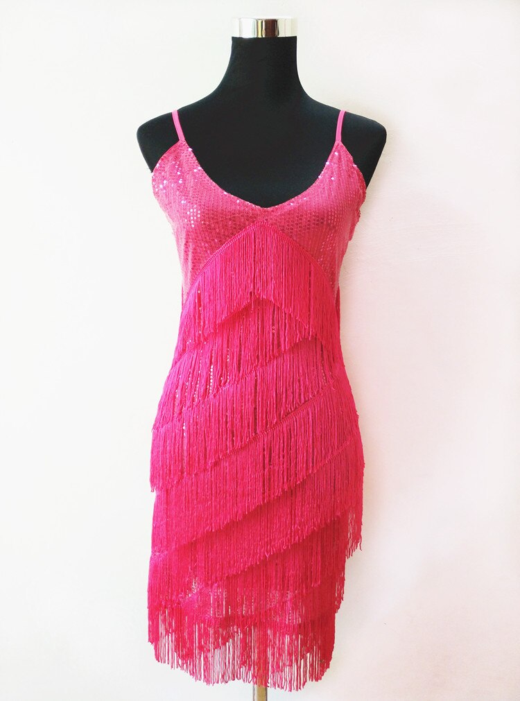 ballroom flapper dress fringe latin red sequin dance costumes dresses performance women bambina women black adult tango salsa: Pink