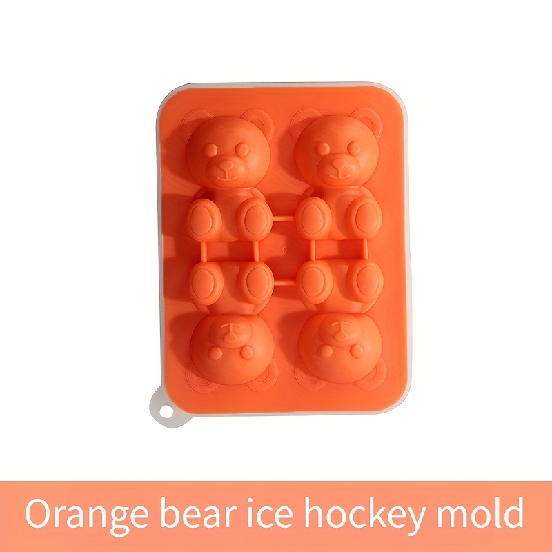 1pc Cute Teddy Bear Ice Cube Tray Flexible Food Grade Silicone Ice Cube Mold Ice Trays For Freezer: Orange
