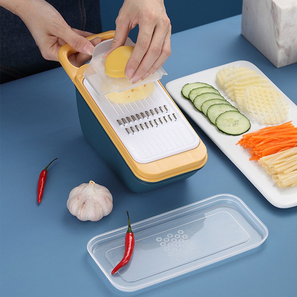 Multifunctionele groentesnijder, rasp, fruitsnijder, aardappelschiller, wortelrasp, keukenaccessoires, mand, groentesnijder