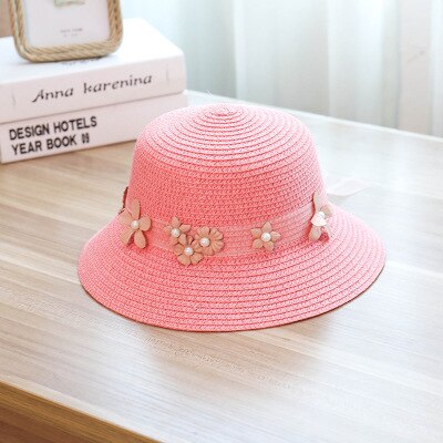 Solperler stråhat sejlerhat piger sløjfe sommerhatte til kvinder strand panama stråhat chapeau femme 48-52-54-58cm: Lyserød / 48-52cm