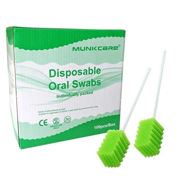 MUNKCARE Disposable Swabsticks Unflavored Oral Care Swabs Mouth Swabs Oral Foam Sputum Sponge Swabs Green