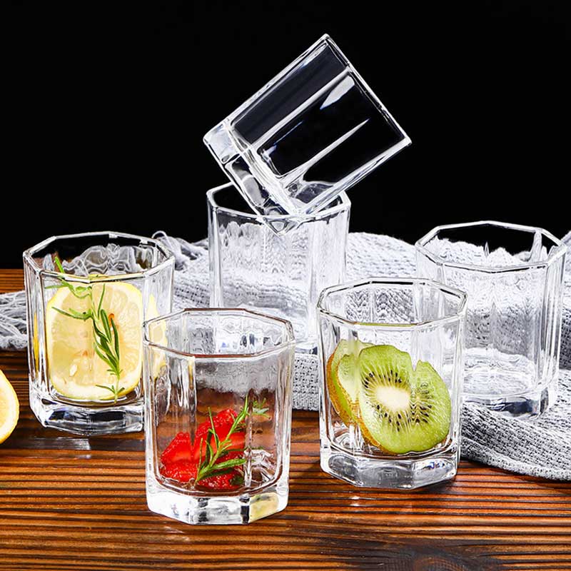 Genomskinlig åttakantig glaskopp blyfri mjölkjuice tekopp hem kaffemugg vinbjörn cocktailglas drinkware vasos de vidrio