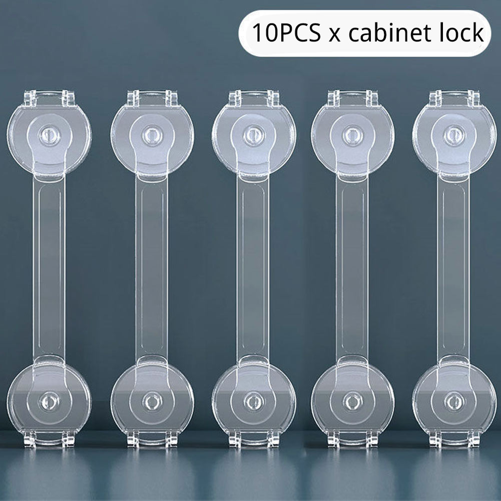 10pcs/pack Child Safety Protection Baby Proof Screw Less Strap Transparent Refrigerator Kitchen For Drawers Cabinet Lock Latch