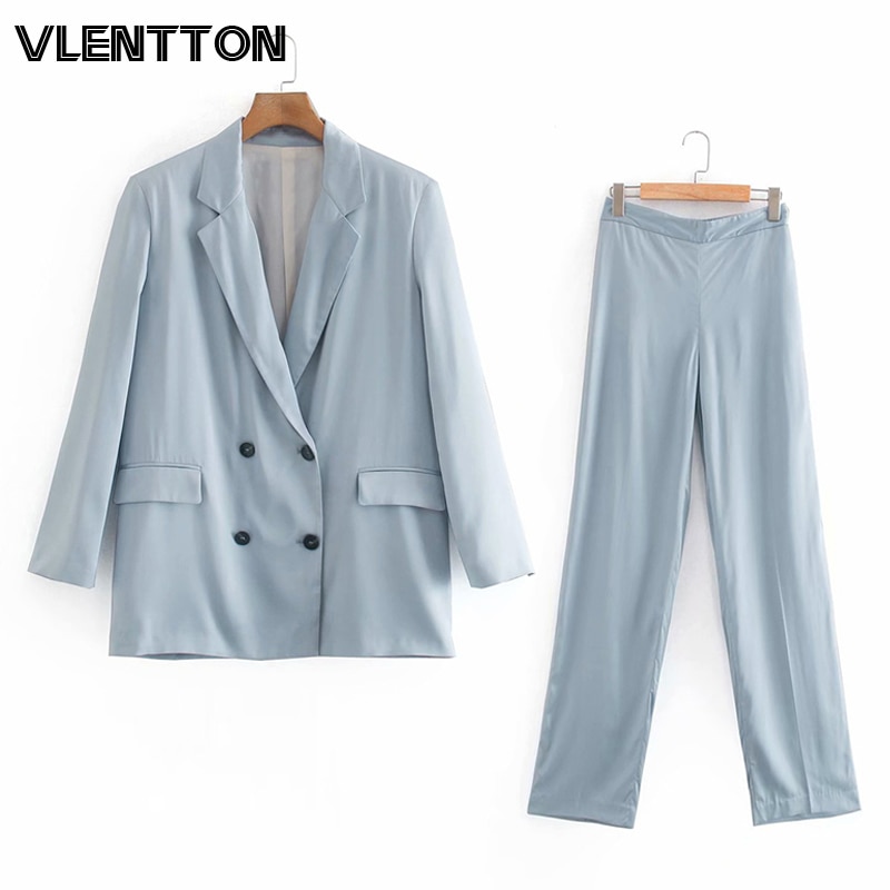 Forår efterår kvinder ol kontor todelt sæt smarte blazer jakke frakke+elastiske bukser jakkesæt afslappet løse toppe outfits kvindeligt kostume