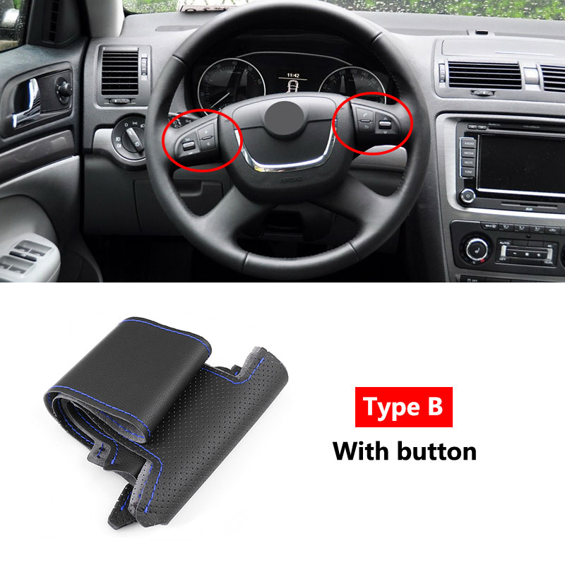 Accesorios para coche, cubierta de cuero perforado para volante interior para Skoda Octavia Superb Citigo Fabia Roomster: Naranja