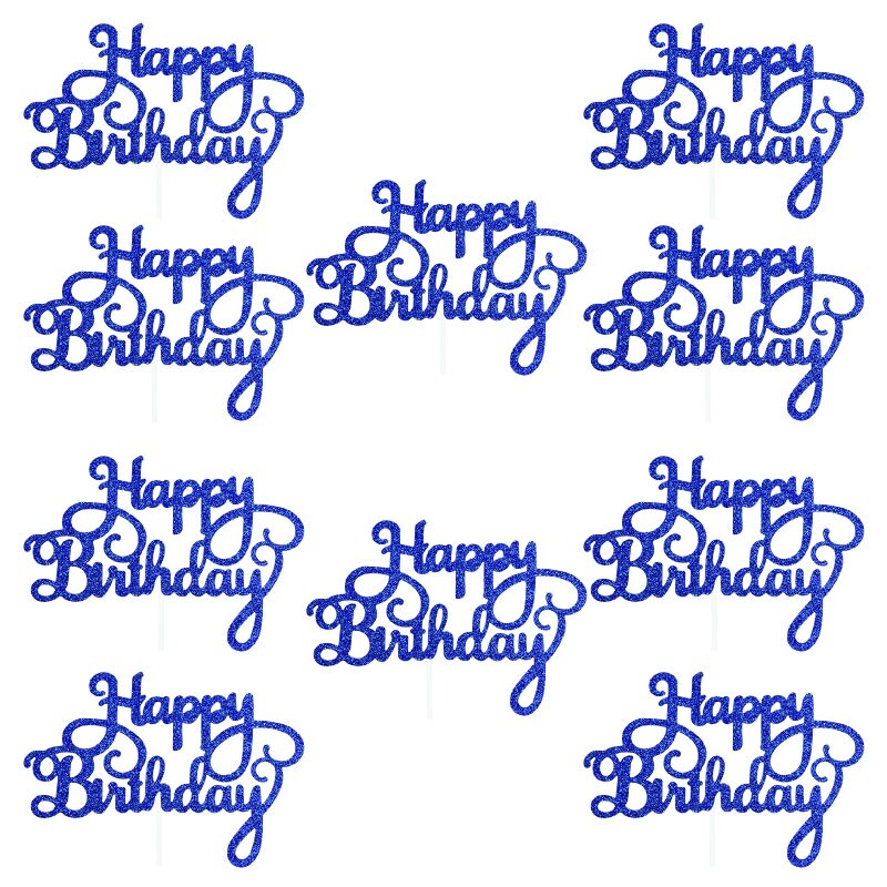 10pcs Glitter Happy Birthday Letter Cake Topper Sparkle Paper Cupcake Topper For Kids Birthday Party Baby Shower Dessert Decor: 10pcs Royal Blue