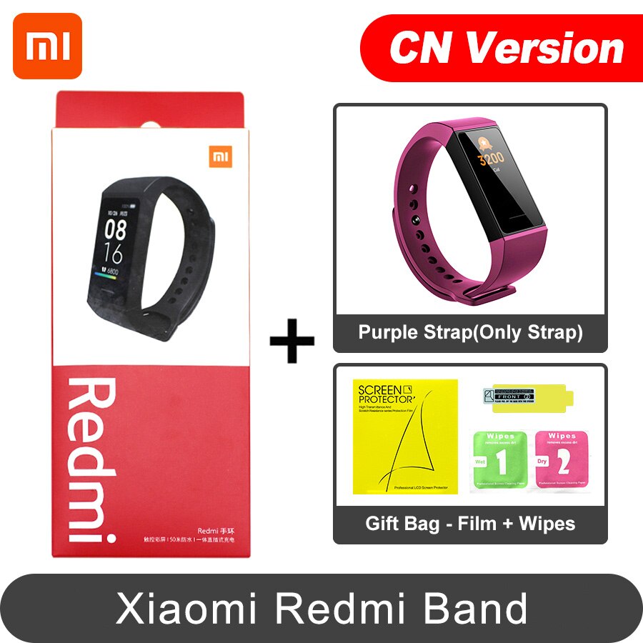 Xiaomi Redmi Band Smart Heart Rate Sport Monitor Bluetooth 5.0 Waterproof Bracelet Touch Large Color Screen Wristband: CN Purple N Film