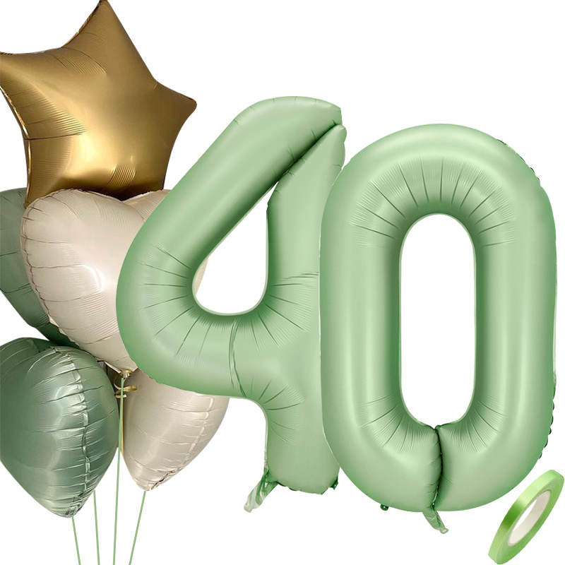 1SET 40inch Green Number Balloon With Star Heart Foil Balloons For 30 40 50 Adult Birthday Home Supplies Kids Party Decorations: Brown
