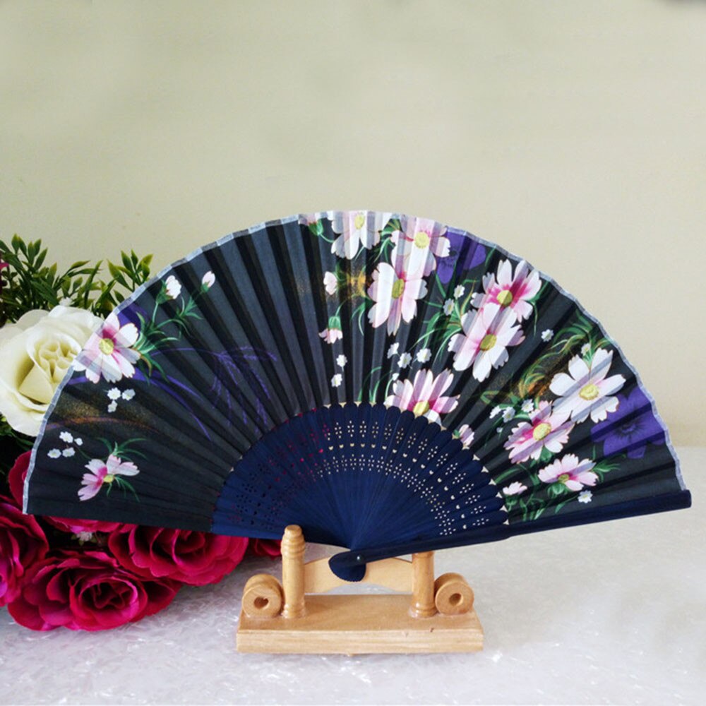 38Cm Patroon Folding Dance Wedding Party Lace Silk Folding Handheld Bloem Fan