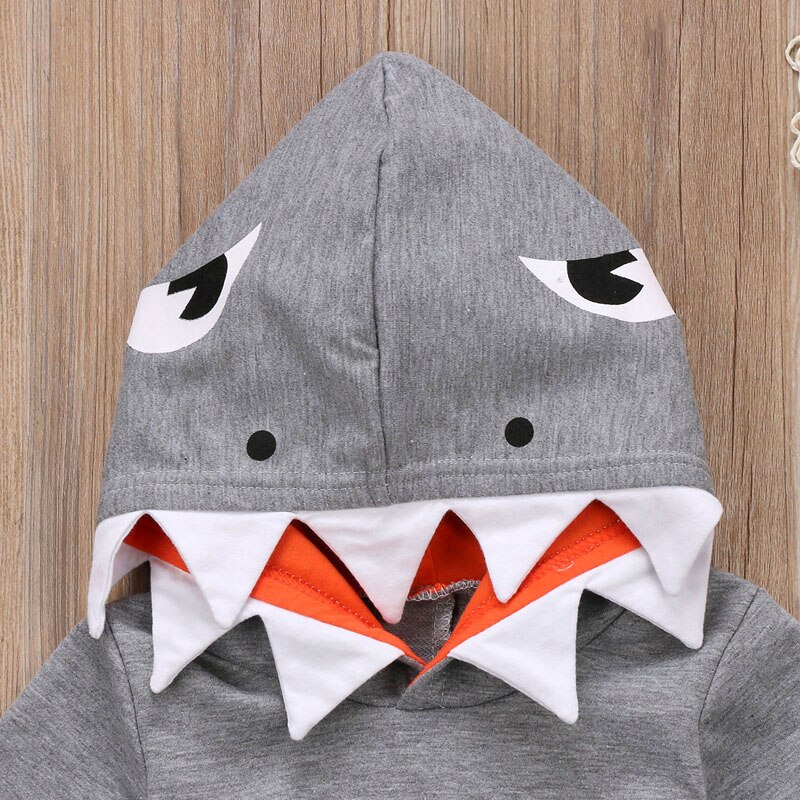 Long Sleeve Shark Pattern Hoodie Top For Toddler and Baby Boy