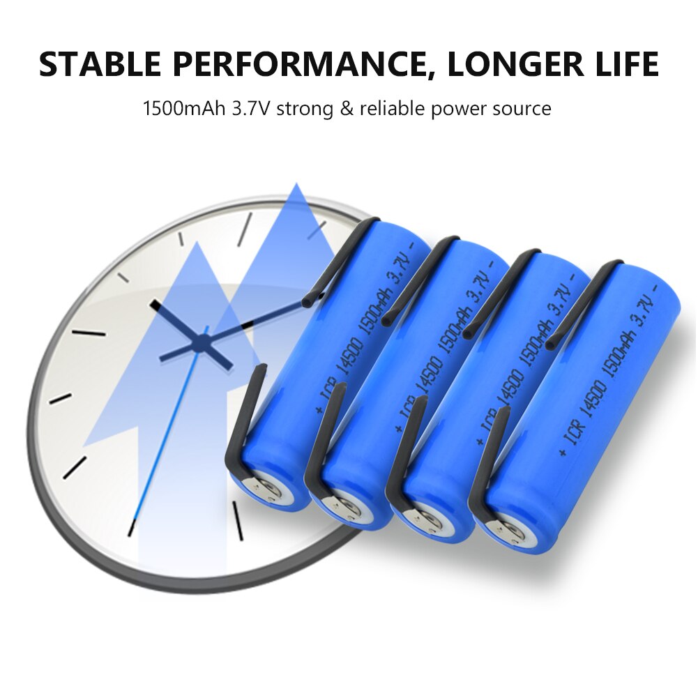 1/2/4 Pcs Rechargeable Lithium 14500 Battery With 2 DIY Tabs For LED Flashlight Remote Control 3.7V 1500mAh Li-ion Battery