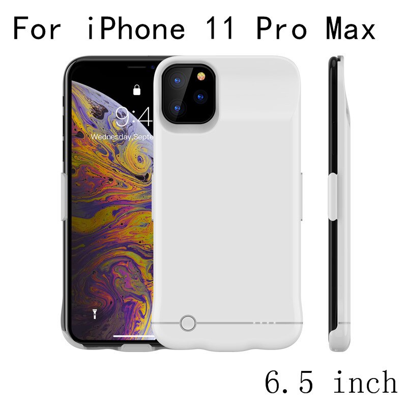 Slim Battery Charger Cases for iPhone 11 Pro Max External Power Bank Case for iPhone 11 Back clip battery Case Charging Cover: i11 ProMax-White
