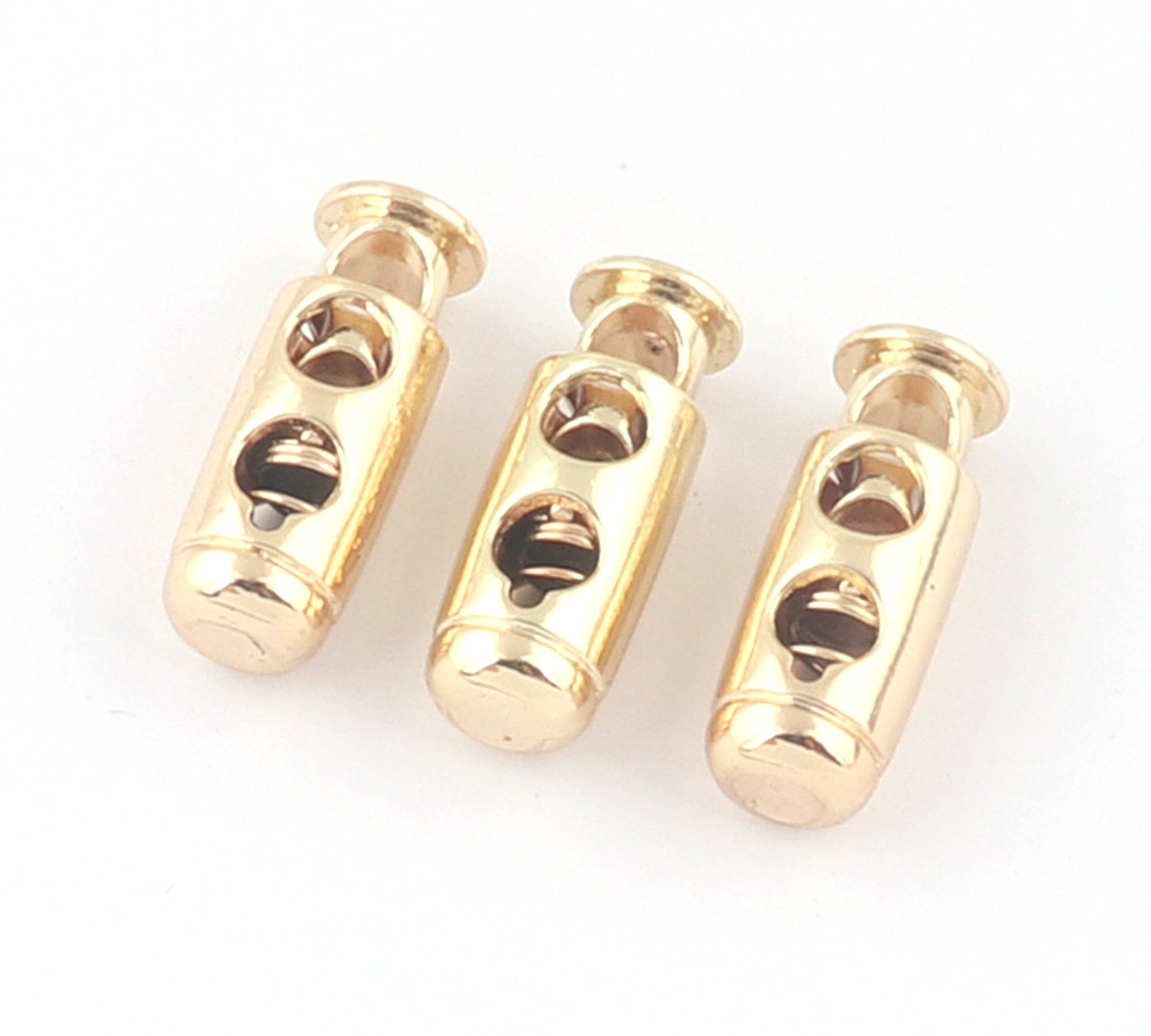 Gold Toggle Cord Lock Metal Adjuster Elastic Cord Toggle Double Barrel Spring Cord Toggle Double Hole Toggles Face Mask Toggles