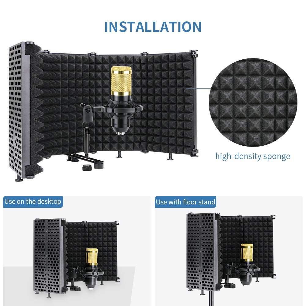 Microfoon Isolatie Schild Wind Screen Opvouwbare Verstelbare Sound Absorberende Vocale Opname Panel Sound-Proof Plaat Forrecording