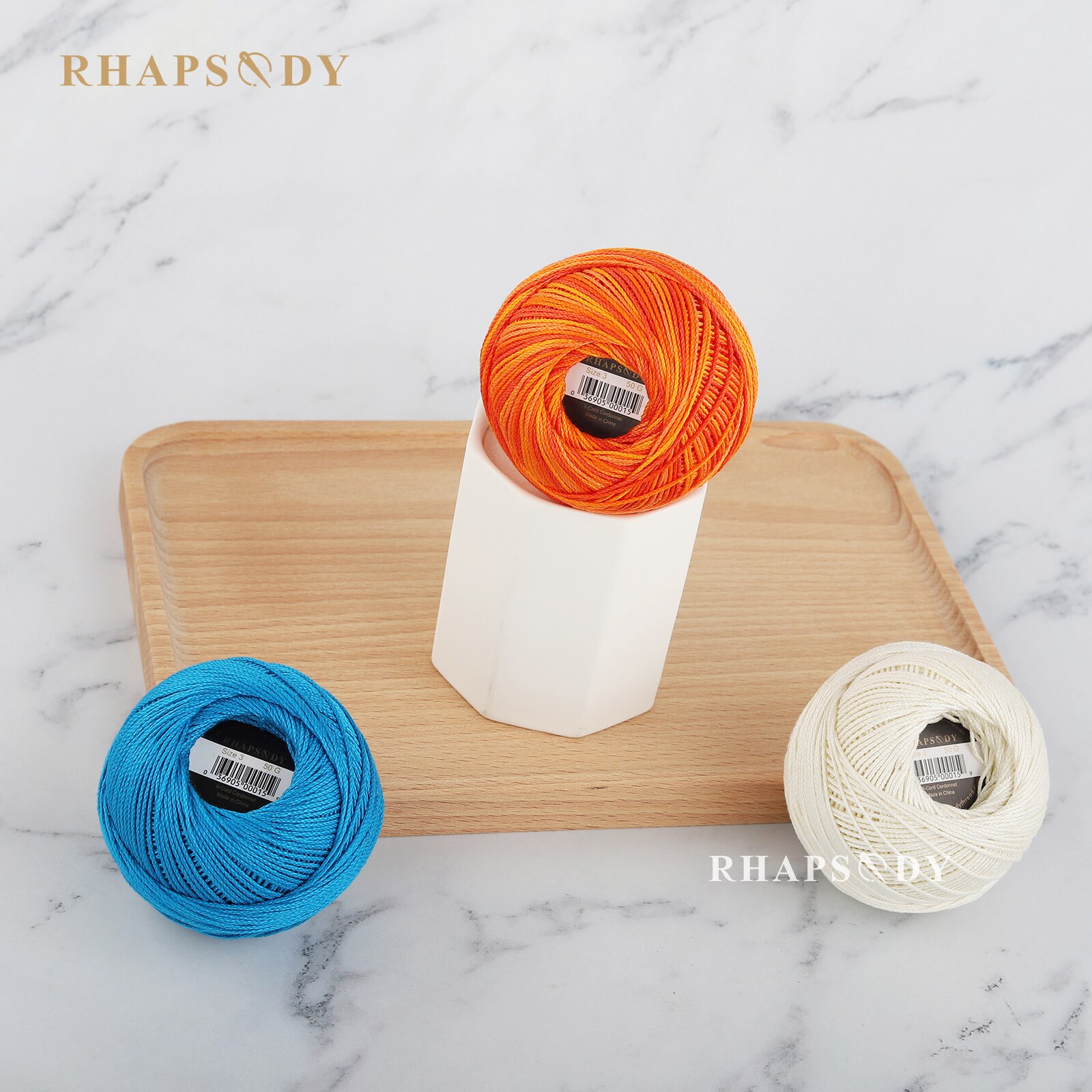 Rhapsody-Hilo de ganchillo egipcio tamaño 3, algodón perlado, colores variados, bricolaje, costura, doble mercerizado, 50g120Yds