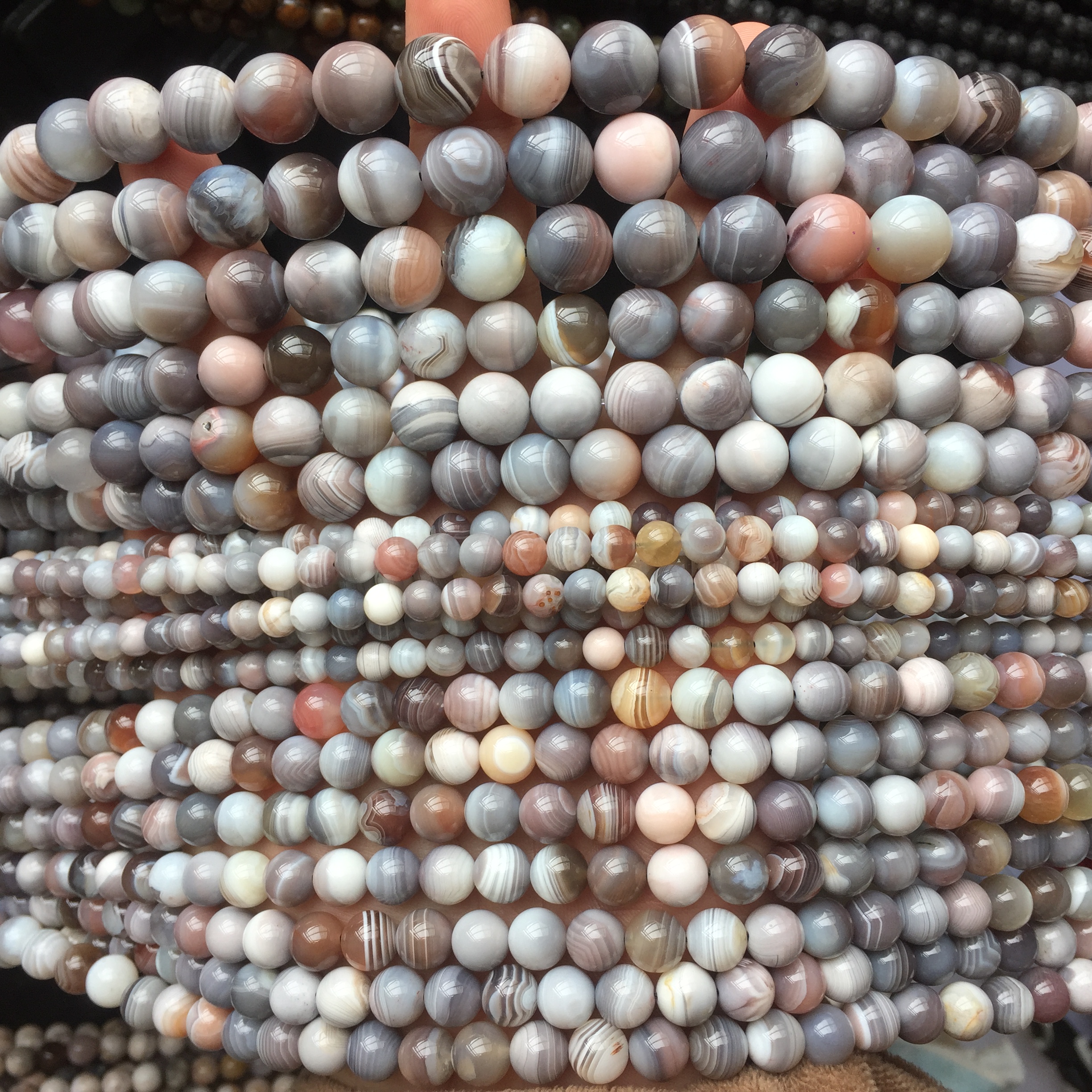 Natuurlijke Botswana Agaat Steen Gladde Ronde Kralen Roze Grijze Edelsteen Voor Sieraden Maken Diy Armband Ketting