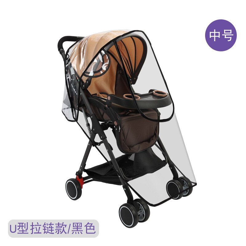 Baby Stroller Rain Cover Wind And Cold Perambulator Raincoat Transparent eva san Car Rain Cover Univers: Food Grade evau Shaped Zipper Window Medium Black Edge