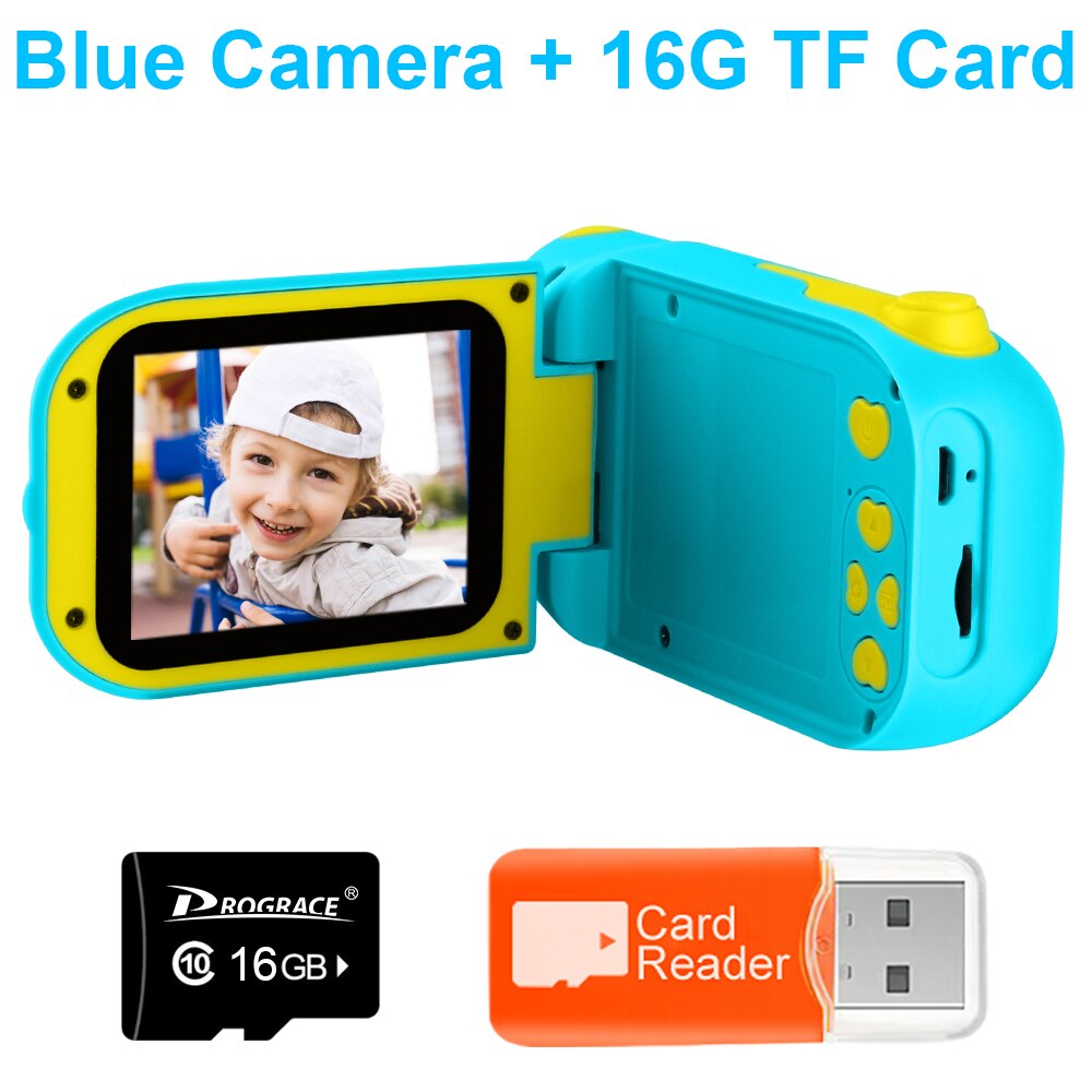 Prograce 12MP chico s Cámara de juguete los niños Digital foto de cámara Cámara juguetes para niños de las niñas para chica Vlog Mini cámara para chico: Blue DV Add 16G Card