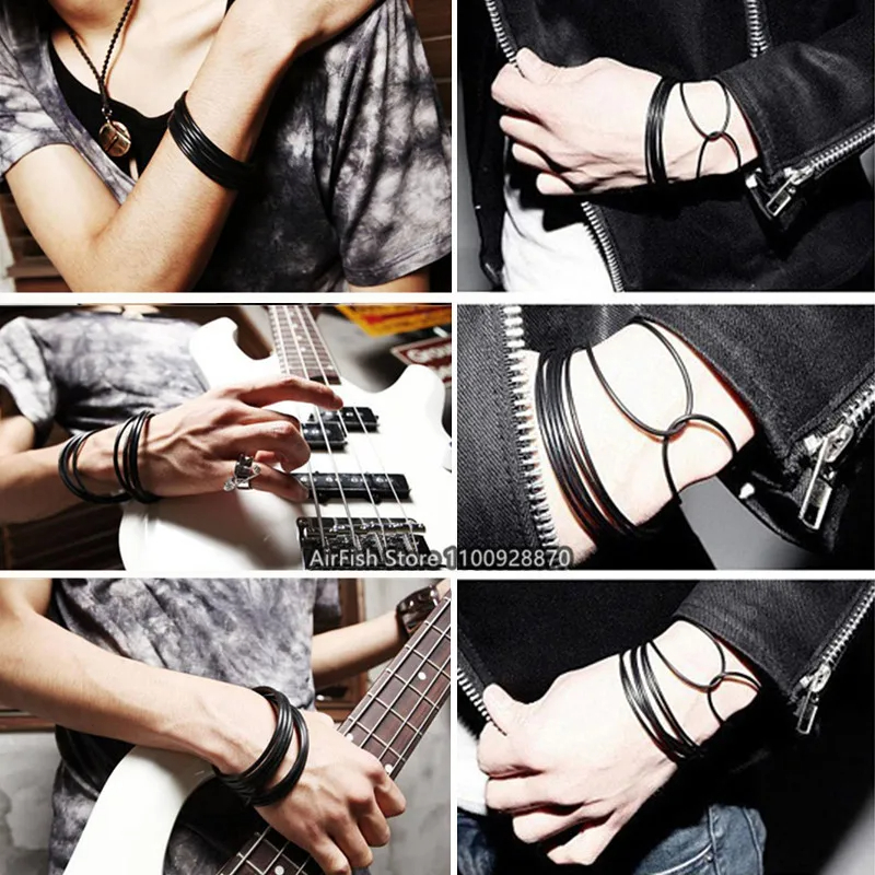 10pcs Black Silicone Bracelets Punk Rock Rubber Band Hip Hop Wristbands Elastic Hairbands Ponytail Scrunchie Bangle Accessories