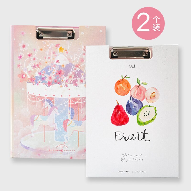 2pcs/set Cartoon A4 Flip Clip Student Cute Paper Clipboard Folder Pad for Office Supply Writing Clipboard Stationery School: F