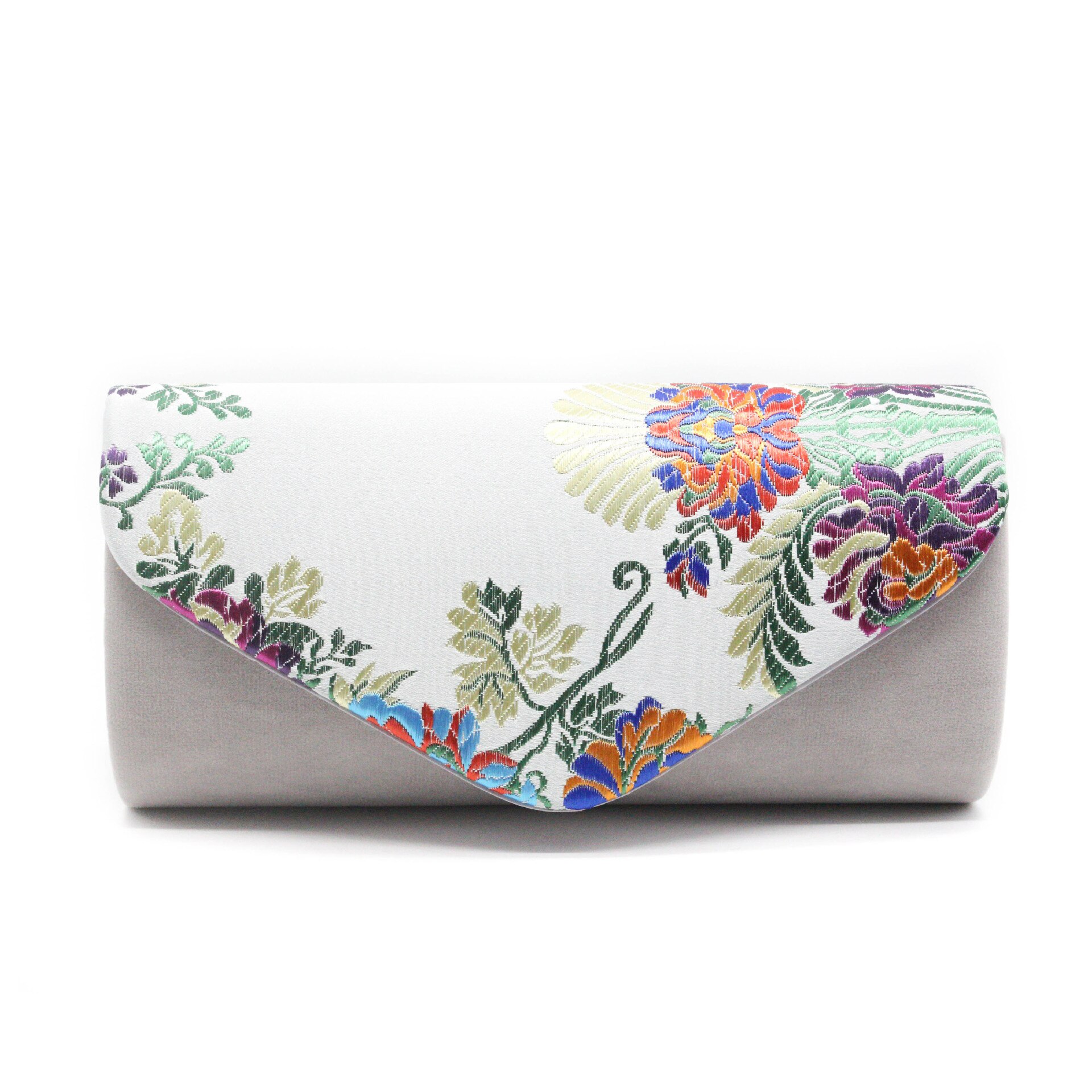 Womens Leuke Kleine Bloem Geborduurde Silklike Fluwelen Clutch Evening Clutch Purse Bag Vrouwen Etnische Bloem Kettingen Partij Handtas: Zilver