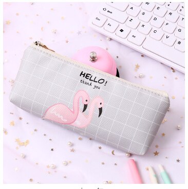 Kawaii trousse flamants roses toile trousse école boîte à crayons pour filles trousse à crayons fournitures scolaires papeterie: Grey