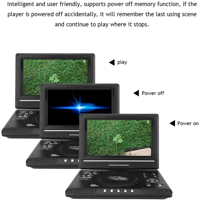 Lecteur DVD Portable 9.8 pouces, pour maison et voiture, rotatif, VCD CD, jeu, adaptateur de Radio TV, Support Radio FM, prise US