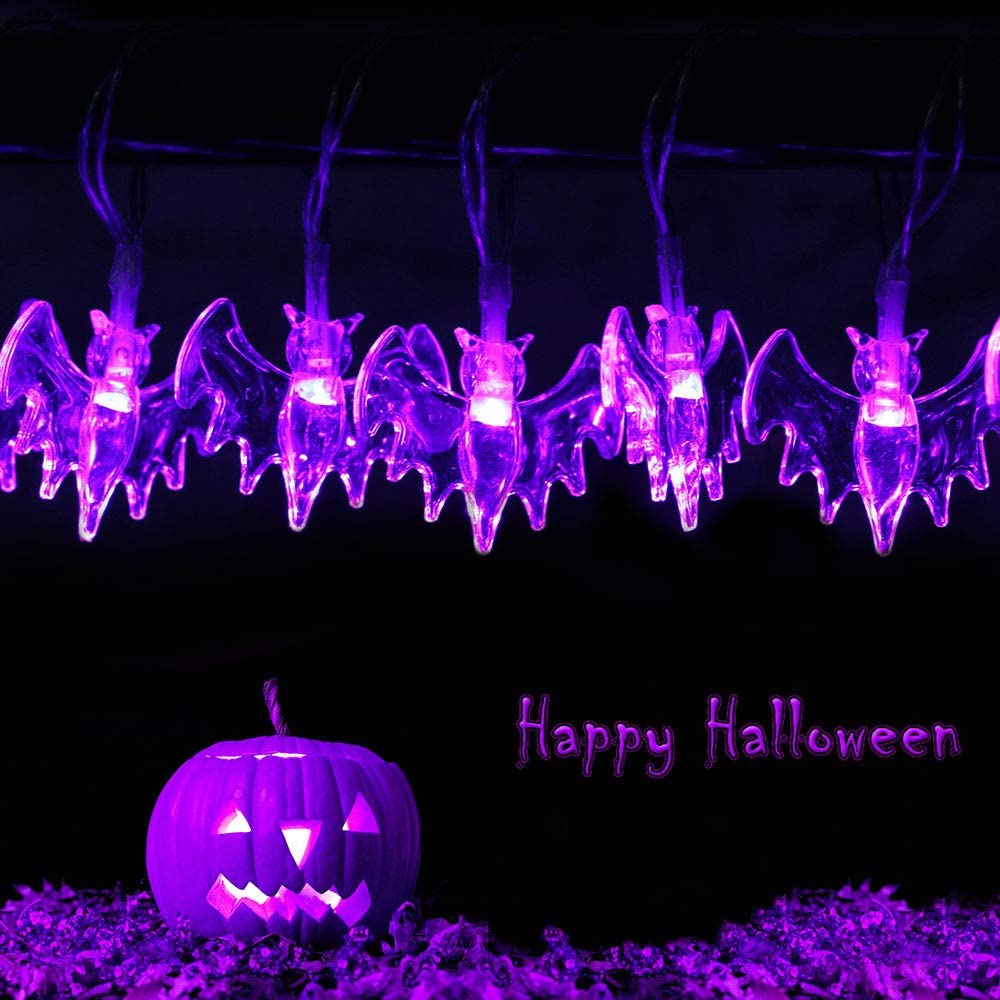 10/20/30 LED Purple Bat String Lights Solar Powered Halloween Bats String Lights for Outdoor Halloween Christmas Party Decor