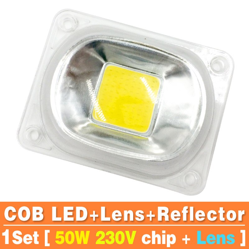 1set LED COB Chip met Lens Reflector 50W 30W 20W 230V 110V Smart IC DIY Voor LED Schijnwerper Soptlight Heatsink Nodig voor Koeling: 1set 50W 230V / Warm White