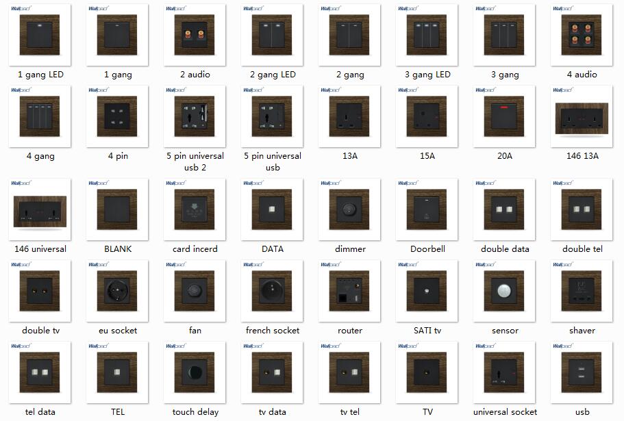 Wood 13A Socket Outlet Wallpad Smart Home Wood Metal Panel Wall Power Socket 13A Switched UK Socket with LED Indicator