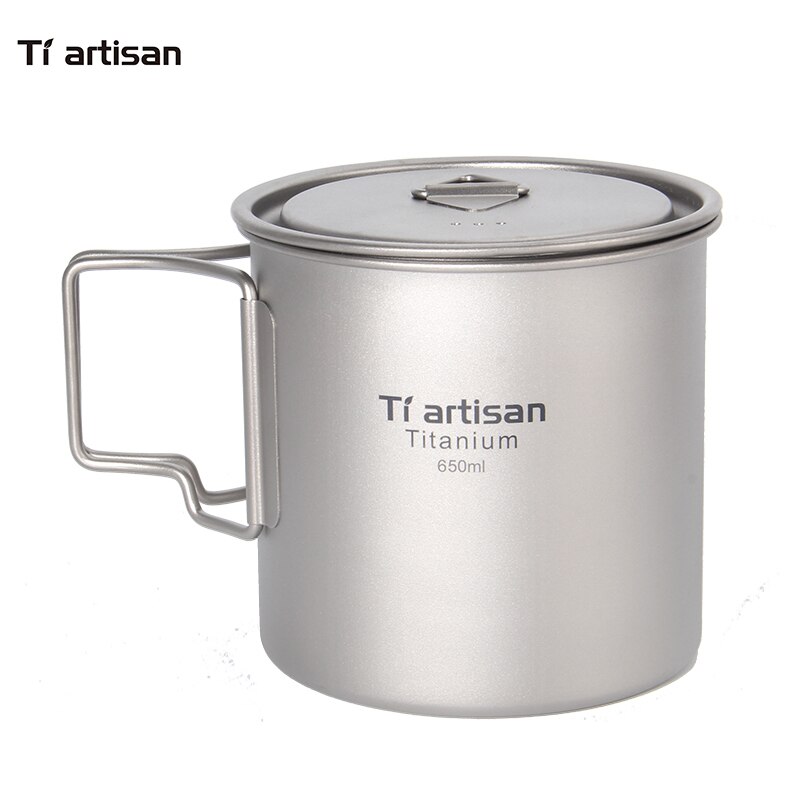 Tiartisan ultralätt titanmugg bärbar camping picknick vattenkopp mugg med vikbart handtag 300ml / 350ml / 550ml / 650ml: 650ml