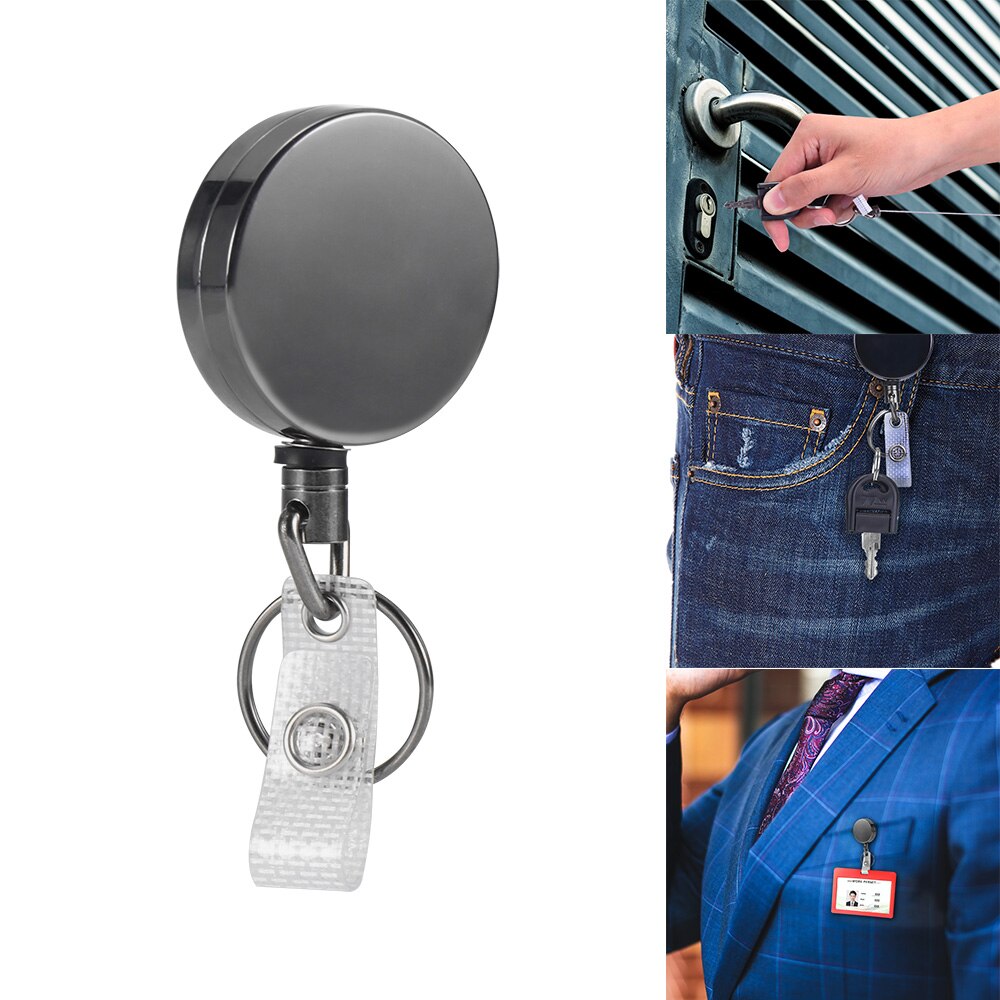 Infällbar nyckelkedja rulle id-bricka lanyard namnbricka kort märkeshållare rulle rekyl bältesklämma