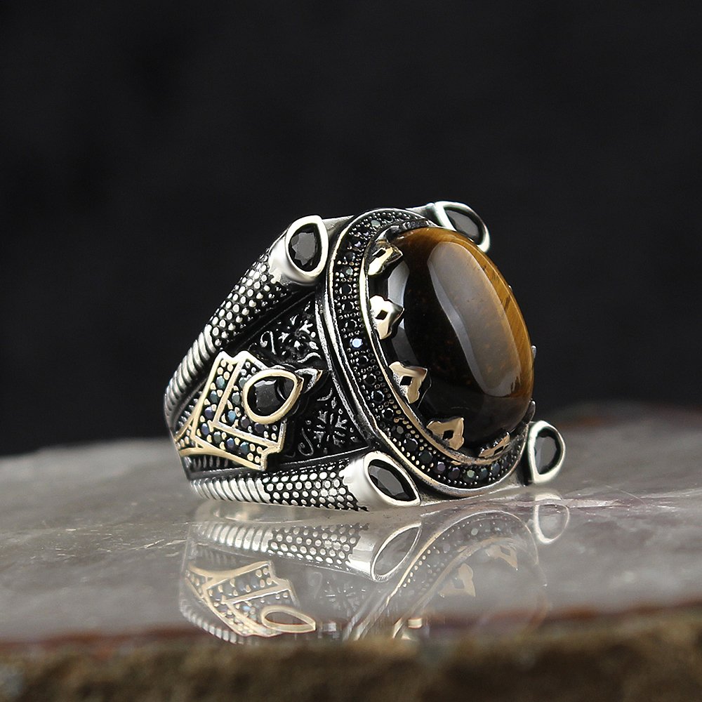 925 anel de prata esterlina para os homens tigre pedra, jóias moda vintage presente onyx aqeq masculino anéis todo o tamanho