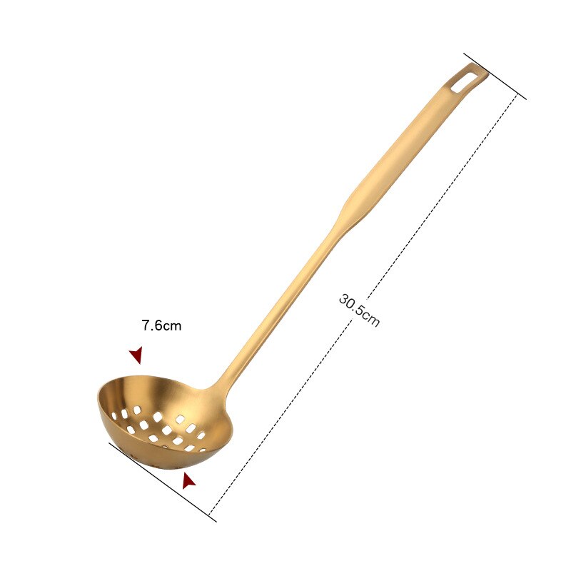 304 Stainless Steel Home Pot Soup Spoon Colander Tableware Long Handle Cooking Utensils Porridge Mixing Spoons Kitchen Ladle: 30cm Gold Colander