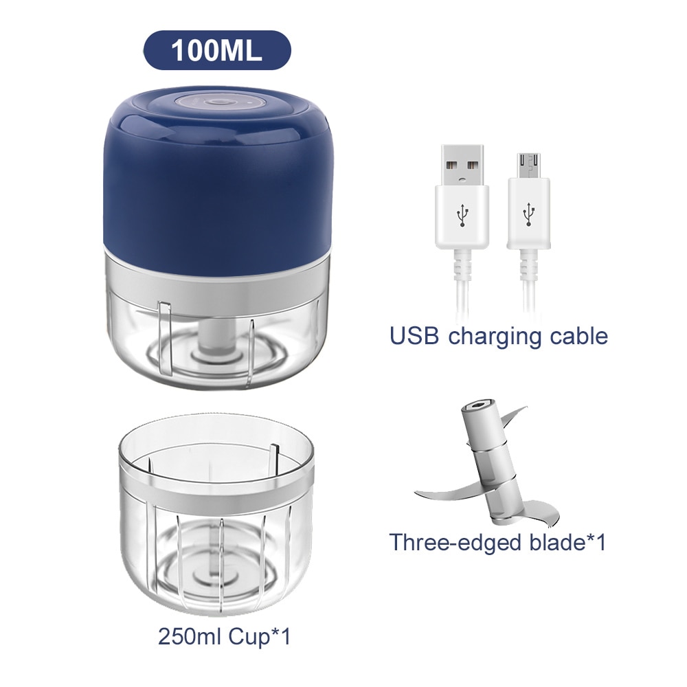 100/250mL Mini Electric Garlic Chopper USB Meat Grinder Garlic Masher Machine Sturdy Durable Vegetable Crusher Kitchen Tool: 250ml set blue