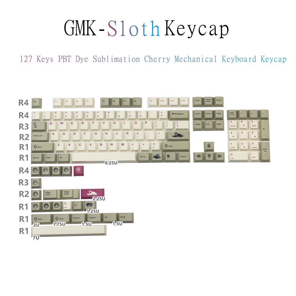 127 Keys Keycaps GMK Sloth PBT Keycaps Cherry Profile DYE-Sublimation For Mechanical Keyboard GK61 64 68 84 87 96 104 108