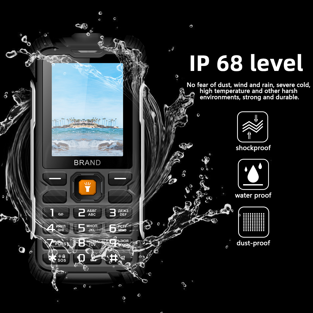 EAOR IP68 Water/Dust-proof Keypad Phones 2G Rugged Phone 3000mAh Big Battery Power Bank Feature Phone Push-button Telephone