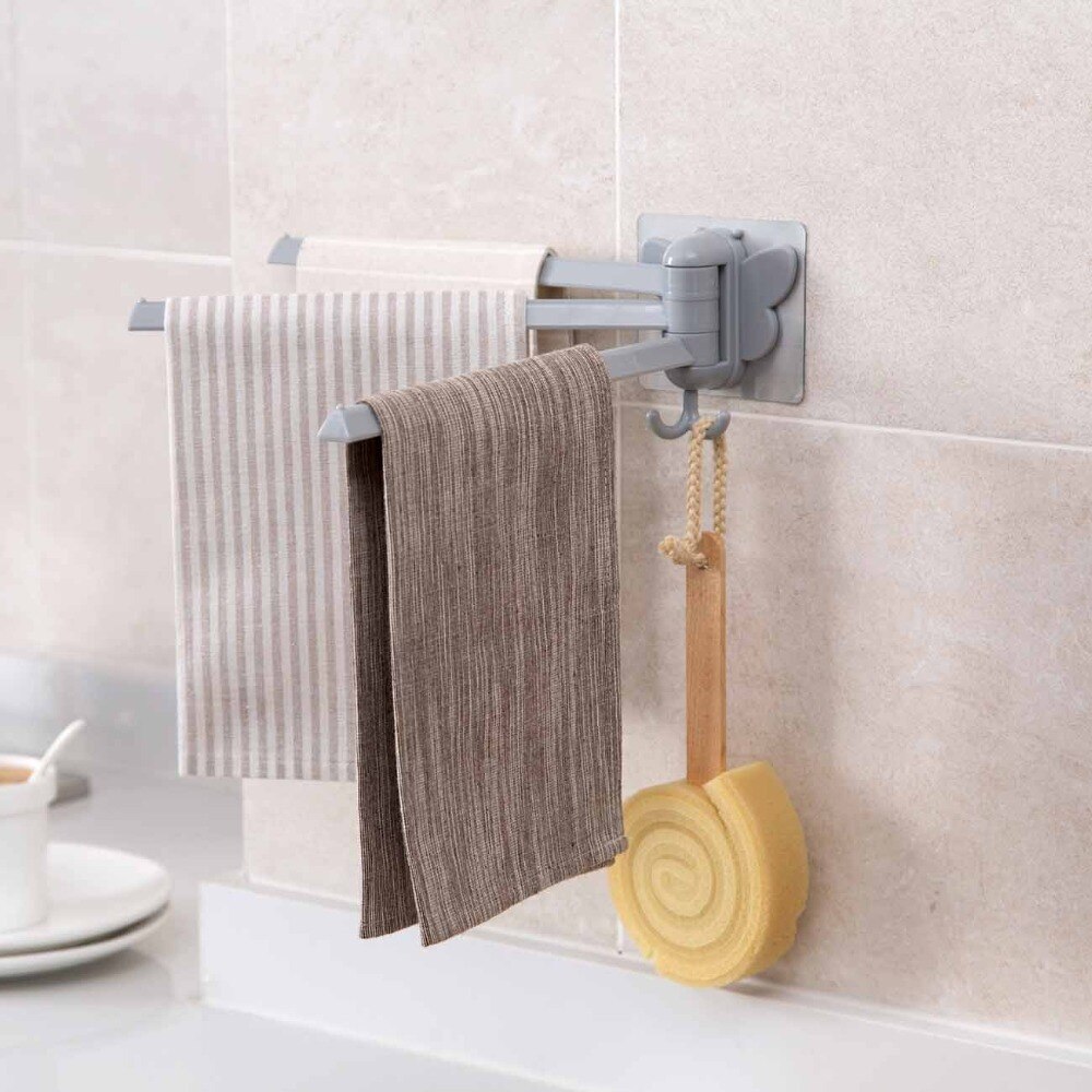 Håndklædeholder af plast 3 drejelig håndklædestang bøjle badeværelse hylde dreje håndklæde hat rack handdoek houder