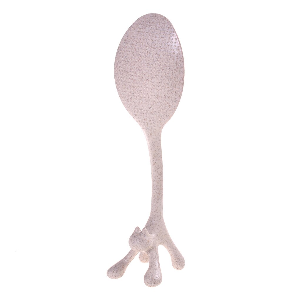 Cartoon Cute Cat Rice Spoon Wheat Straw Vertical Spoons Kitchen Accessories Cooking: Beige