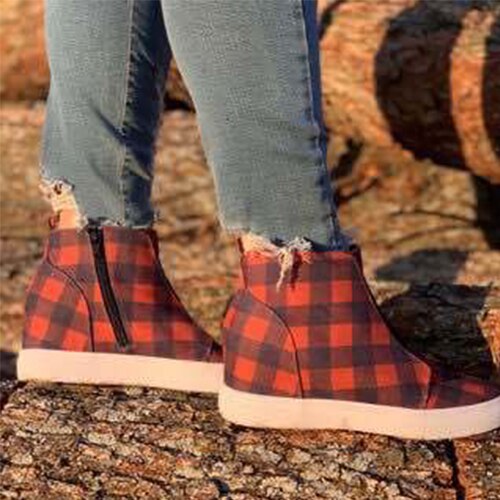 Sneaker voor dames, lengtetoenemende dames, grote maat, 43 rits, geruite damesschoenen met vulkanische afwerking, casual comfortschoenen voor dames: Rooster / 6.5
