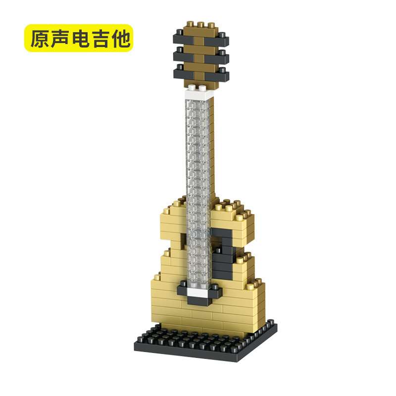 De MOC Muziekinstrument Bouwstenen Muziek Serie ABS Plastic Mini Piano Gitaar DIY Assemblage Bouwstenen Kinderen E: green