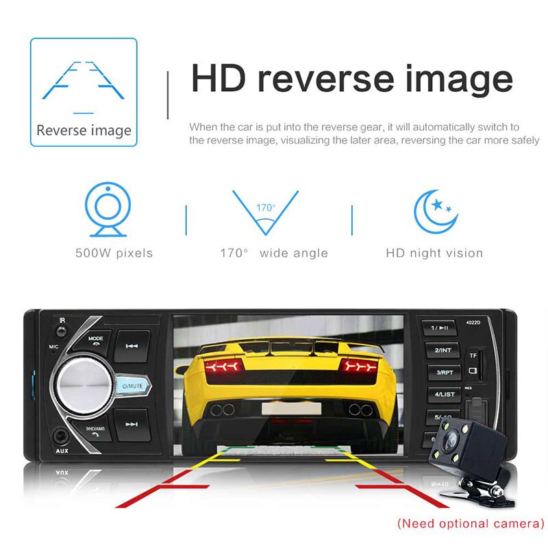 Autoradio 4.1'' Car Radio 1Din Audio Stereo FM Bluetooth Steering Wheel Remote Control Intelligent Dynamic Reverse Camera